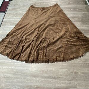 Vintage Coldwater Creek Brown Faux Suede Cut Out Preppy Boho A-Line Skirt 1X